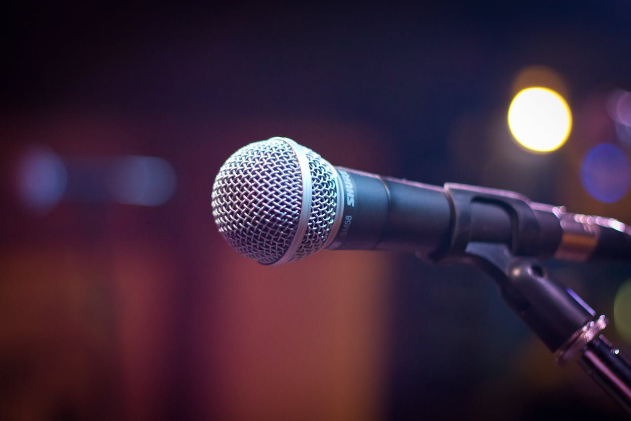 Macro shot of a podium microphone