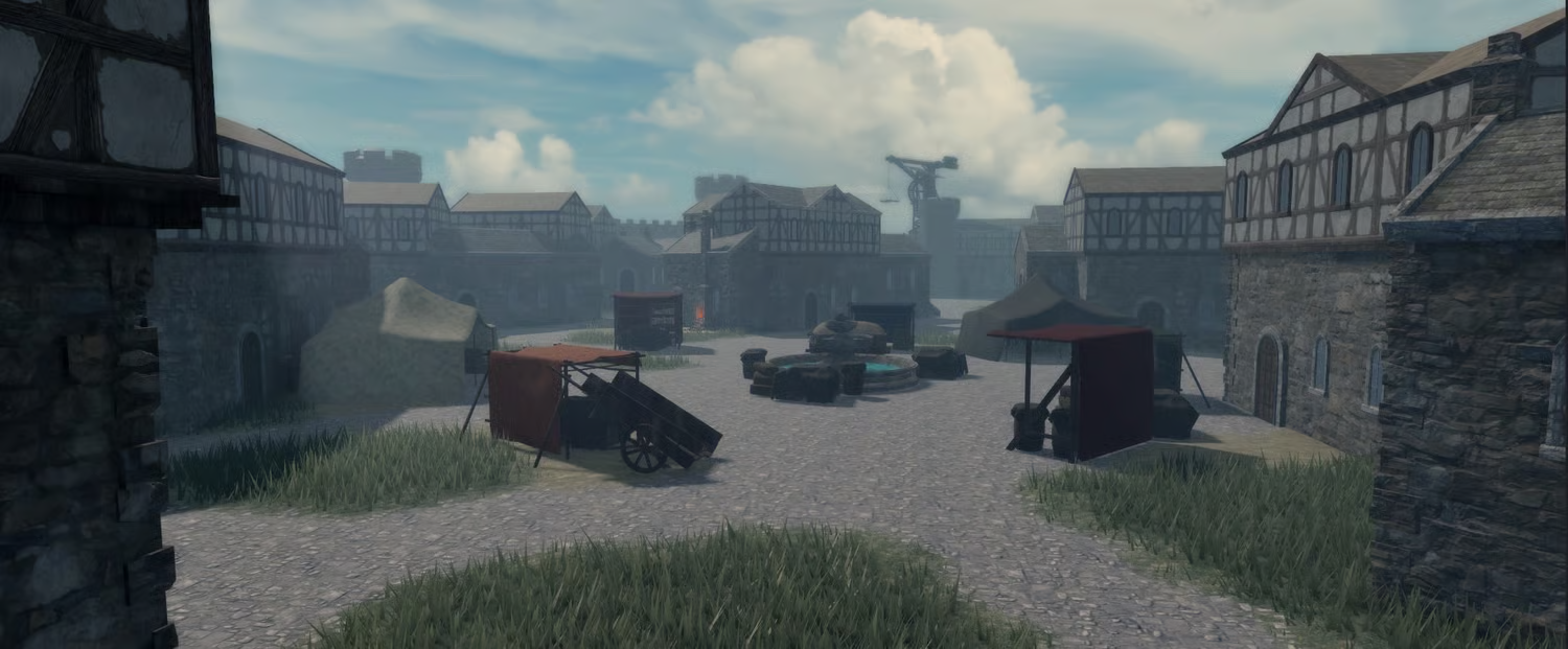 Roblox medieval castle fortress with town and port
