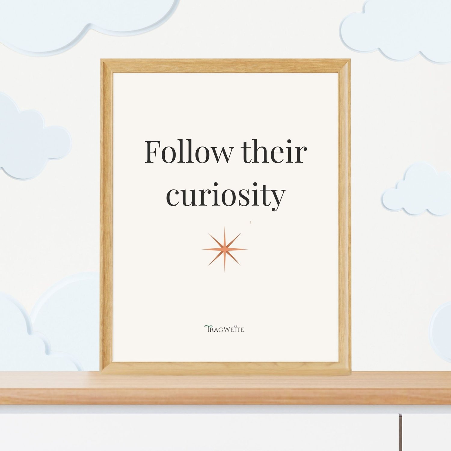 Poster "Follow Their Curiosity" in kids room – wall decor for self-directed learning and unschooling