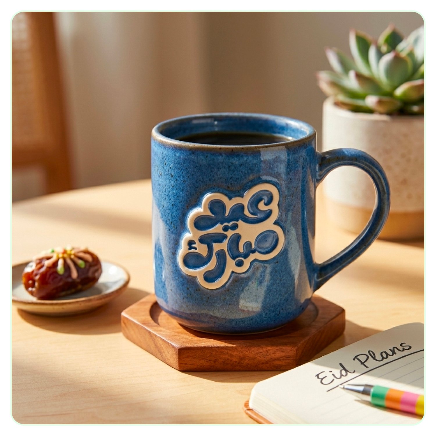 Eid Al-Adha Arabic lettering design applied to mug mockup