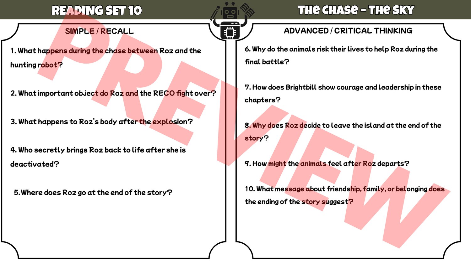 The Wild Robot Reading Comprehension Questions & Answers | 100 ...