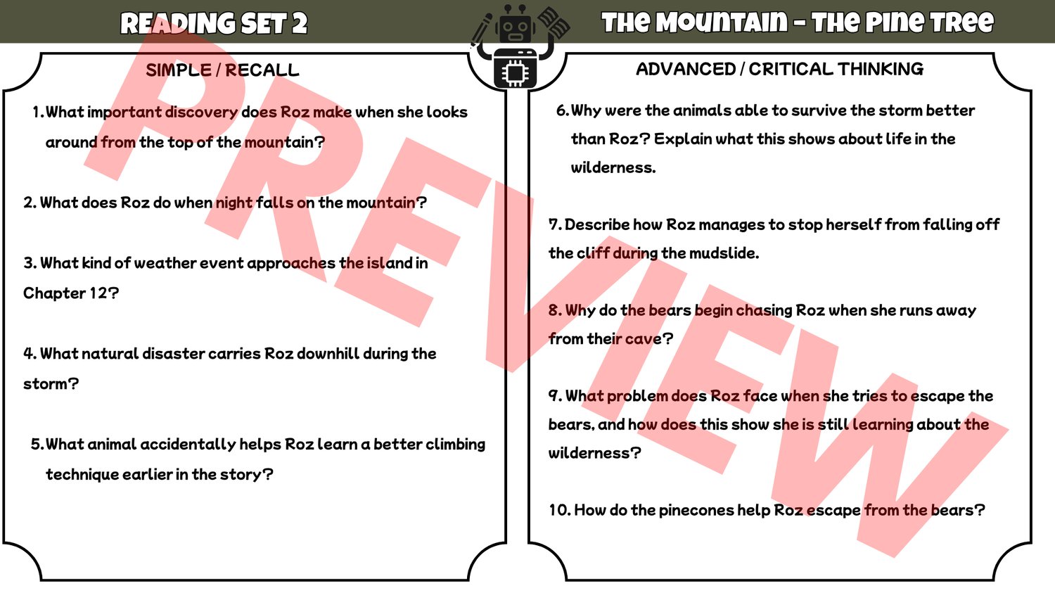 The Wild Robot Reading Comprehension Questions & Answers | 100 ...