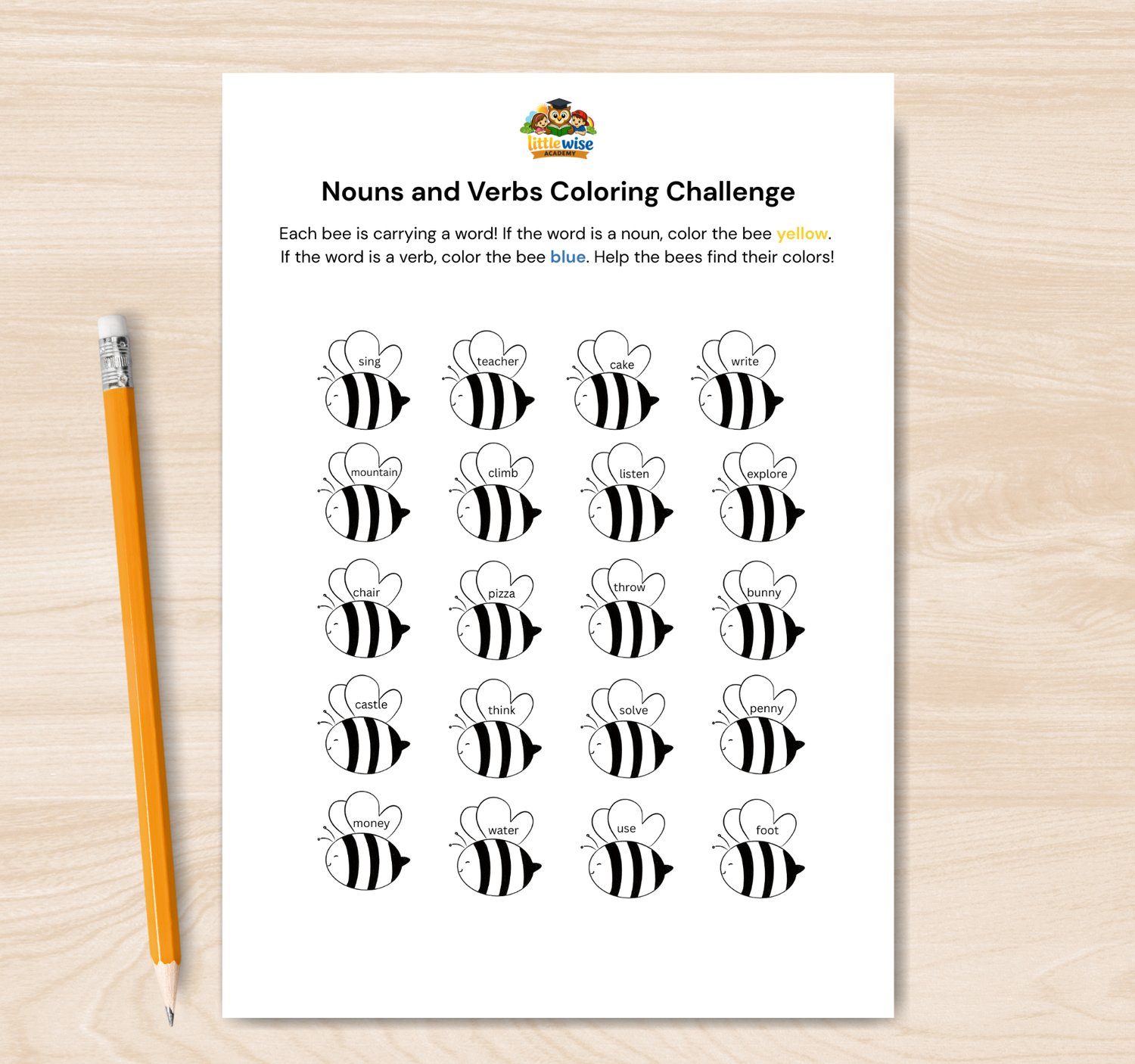 nouns and verbs coloring challenge