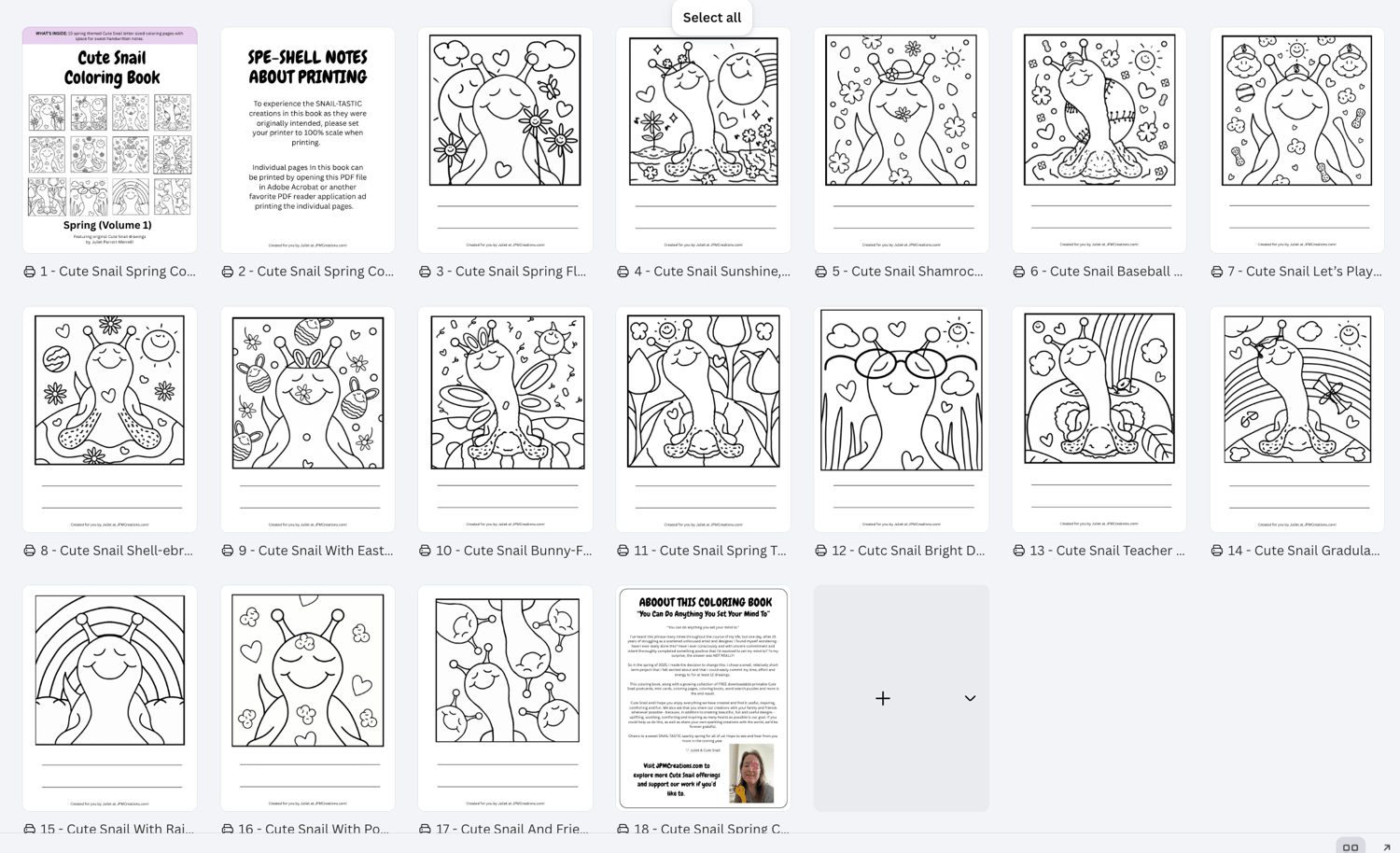 Cute Snail Spring Coloring Book (All Pages Inside