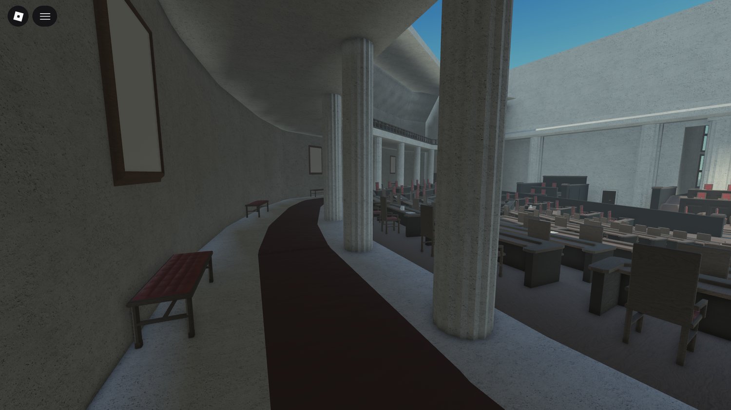 Roblox government parliament structure with interior rooms