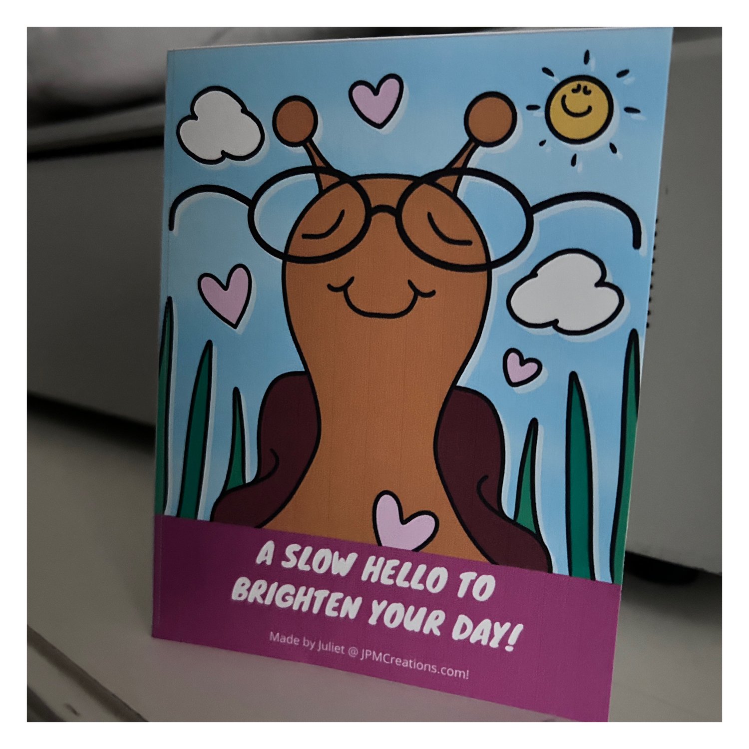 Cute Snail Slow Hello Bright Day Tent Postcard (Front -Colored Drawing 2)