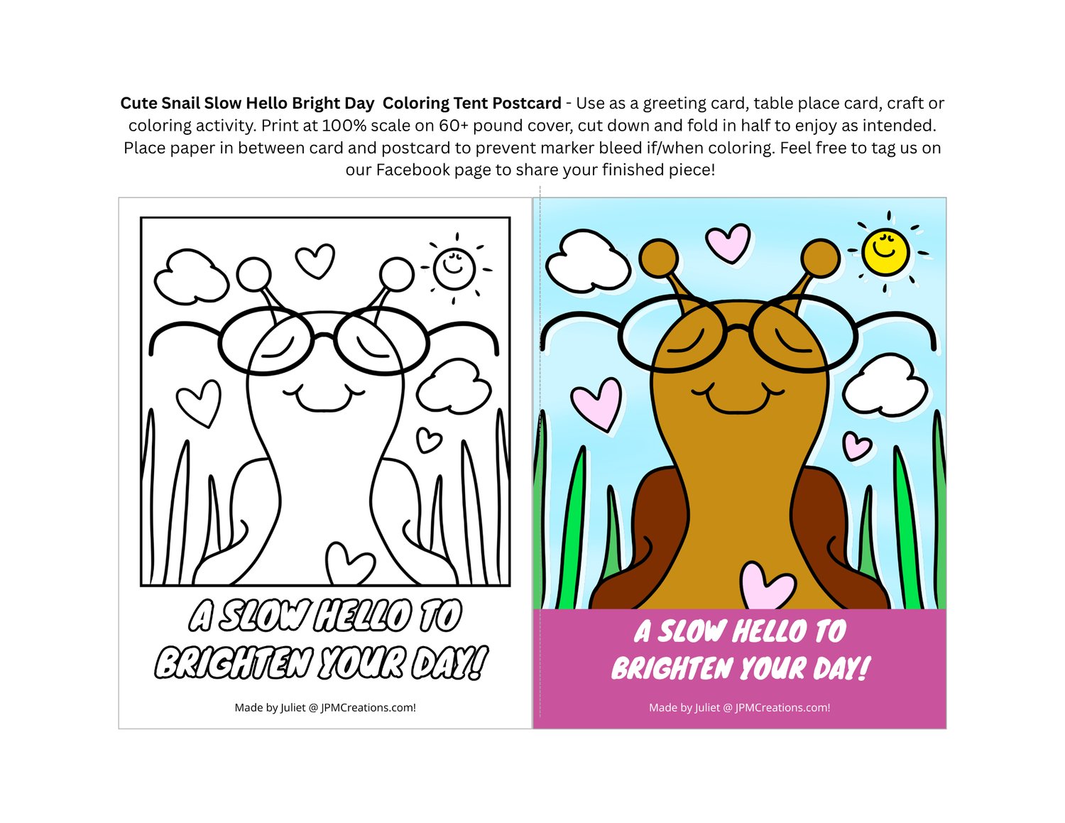 Cute Snail Slow Hello Bright Day Tent Postcard (Print Sheet 1)