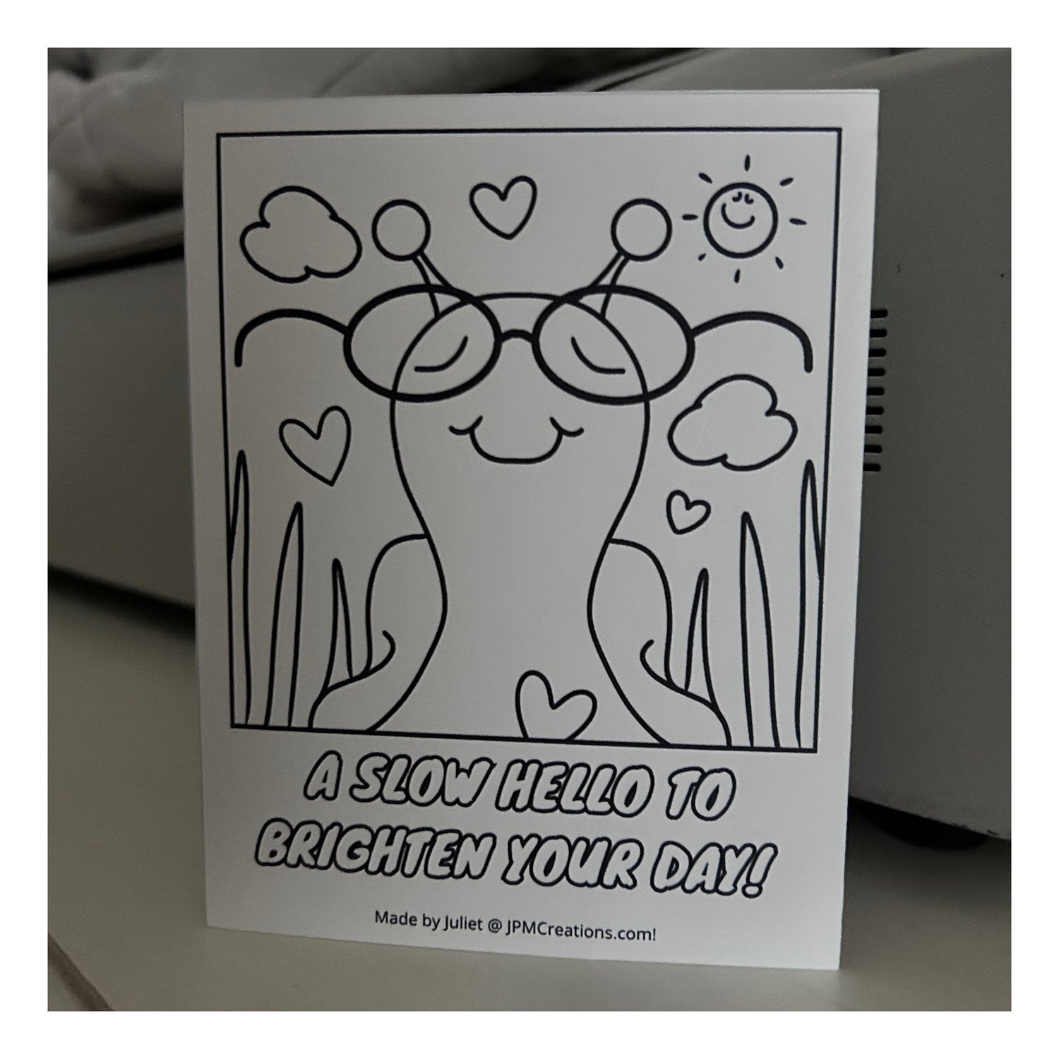 Cute Snail Slow Hello Bright Day Tent Postcard (Back - Coloring Postcard)