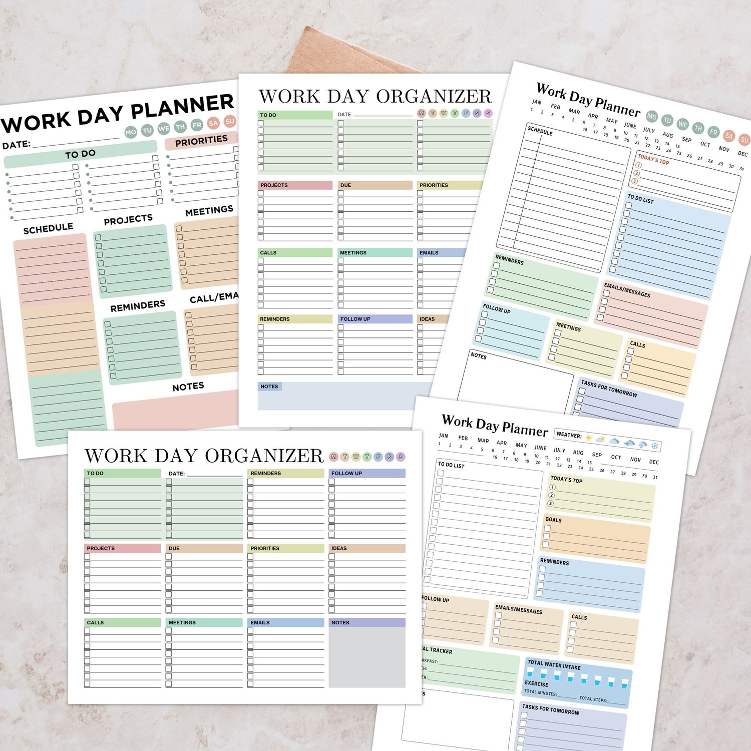 Work Day Planner Bundle, Focus Pack, Productivity Set, Daily Checklist ...