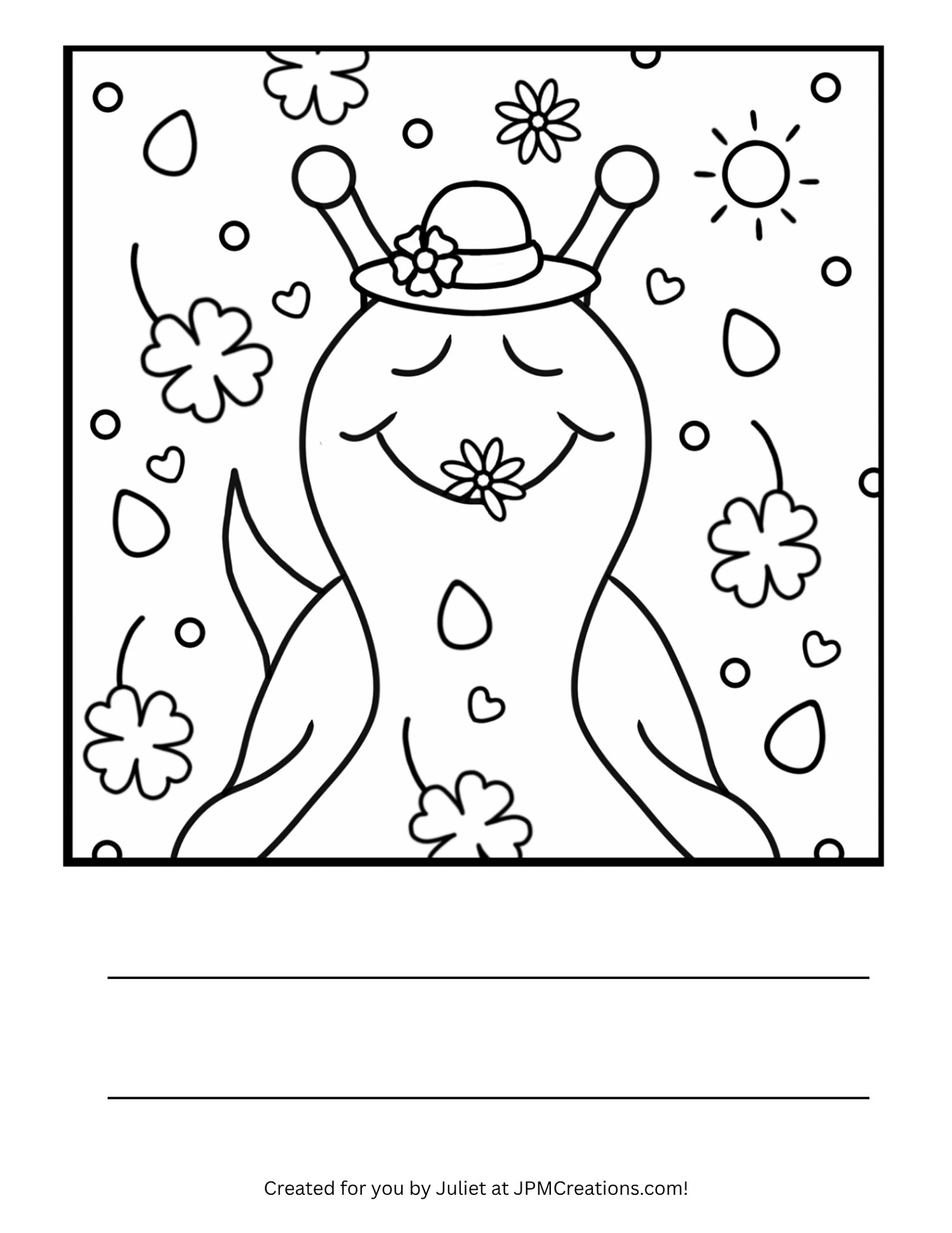 FREE: Cute Snail Shamrocks And Flowers St. Patrick’s Day Coloring Page  (Letter Size)