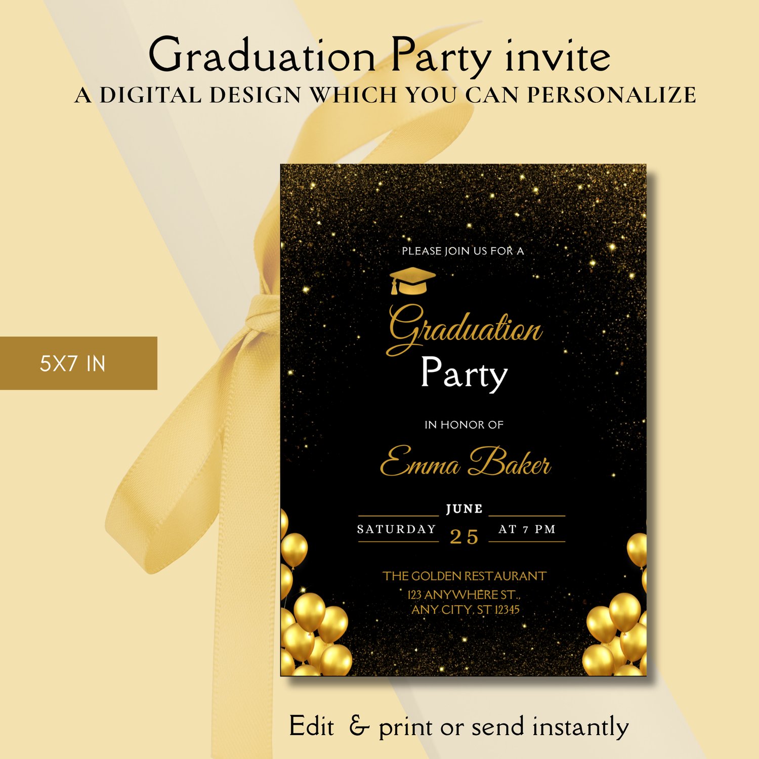 Gold Black Graduation Party Invite