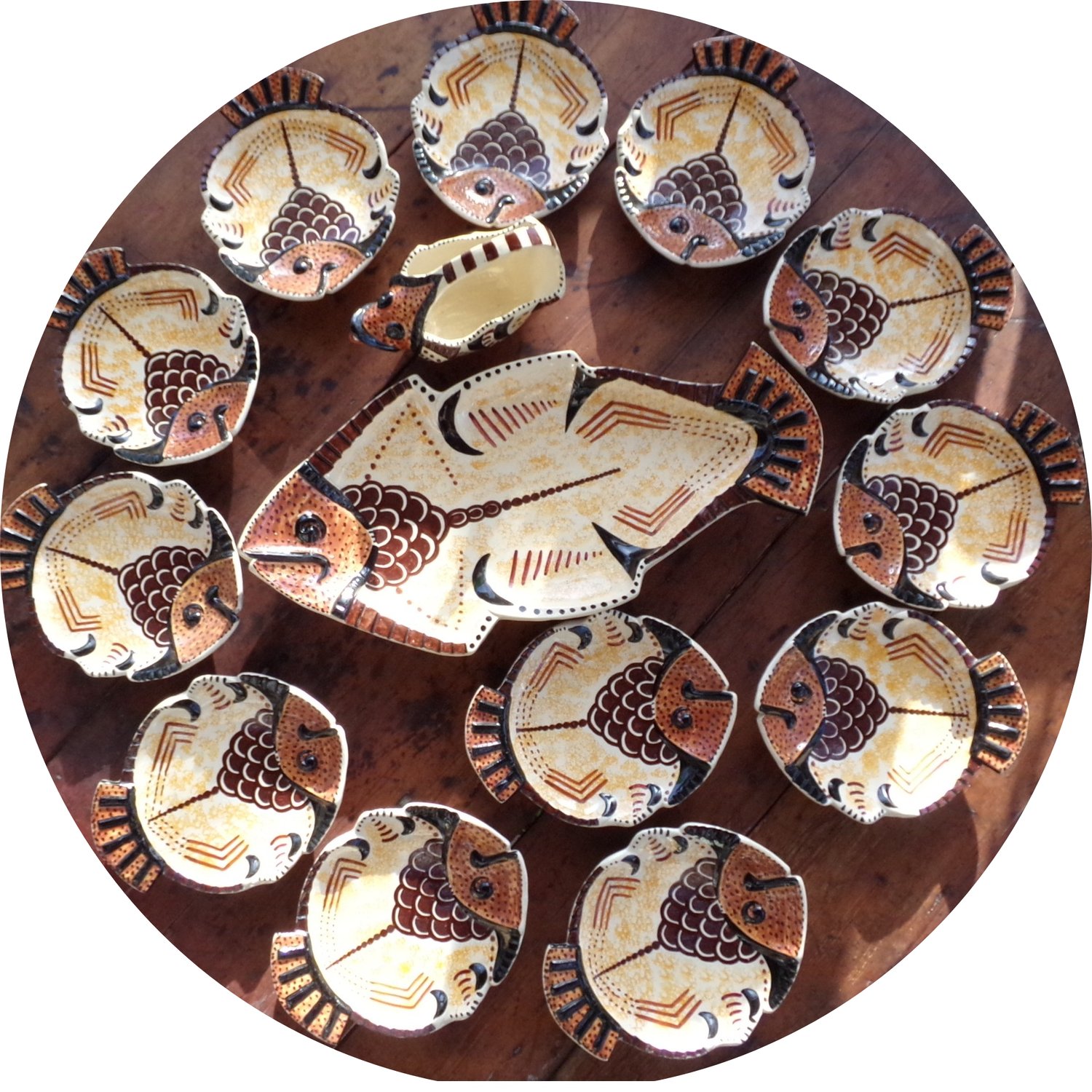 Rare 1950s French faience fish dinner set by Paul Fouillen