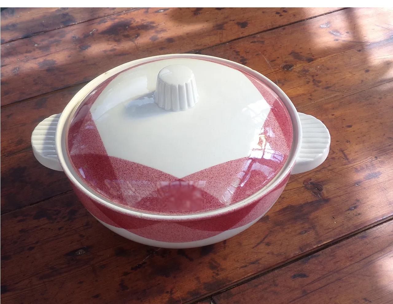 Badonviller pink and white soup tureen, 1940s