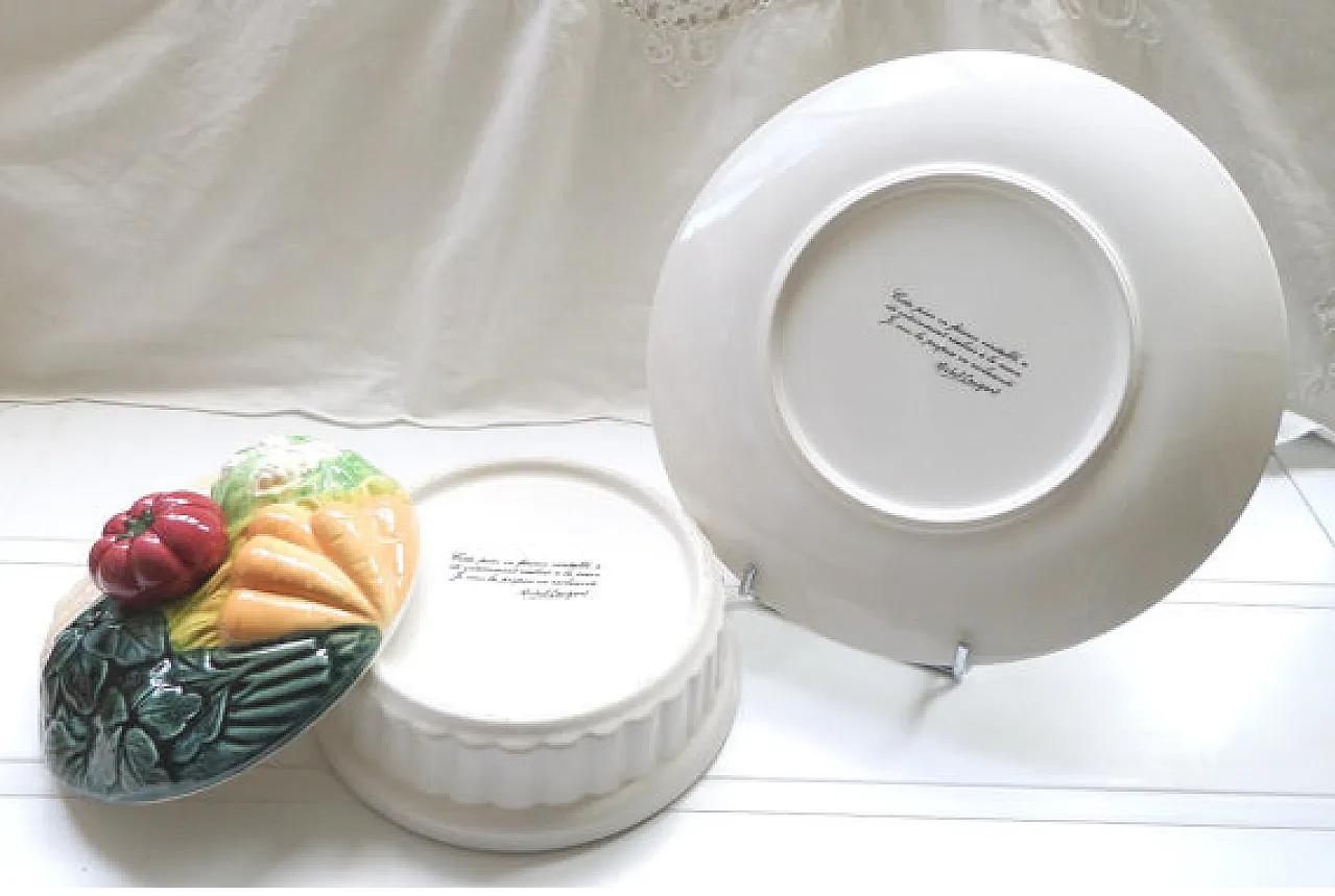 Majolica michel caugant  vegetables soup tureen with plate