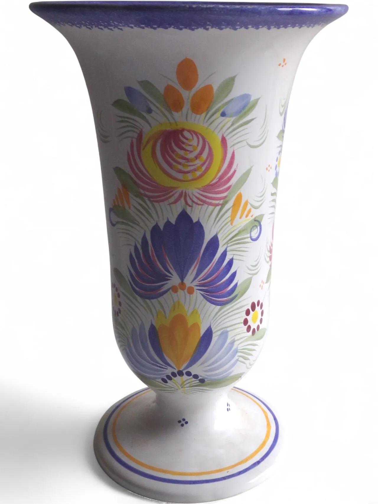 Tall Quimper HB Henriot vase  fleuri royal motif