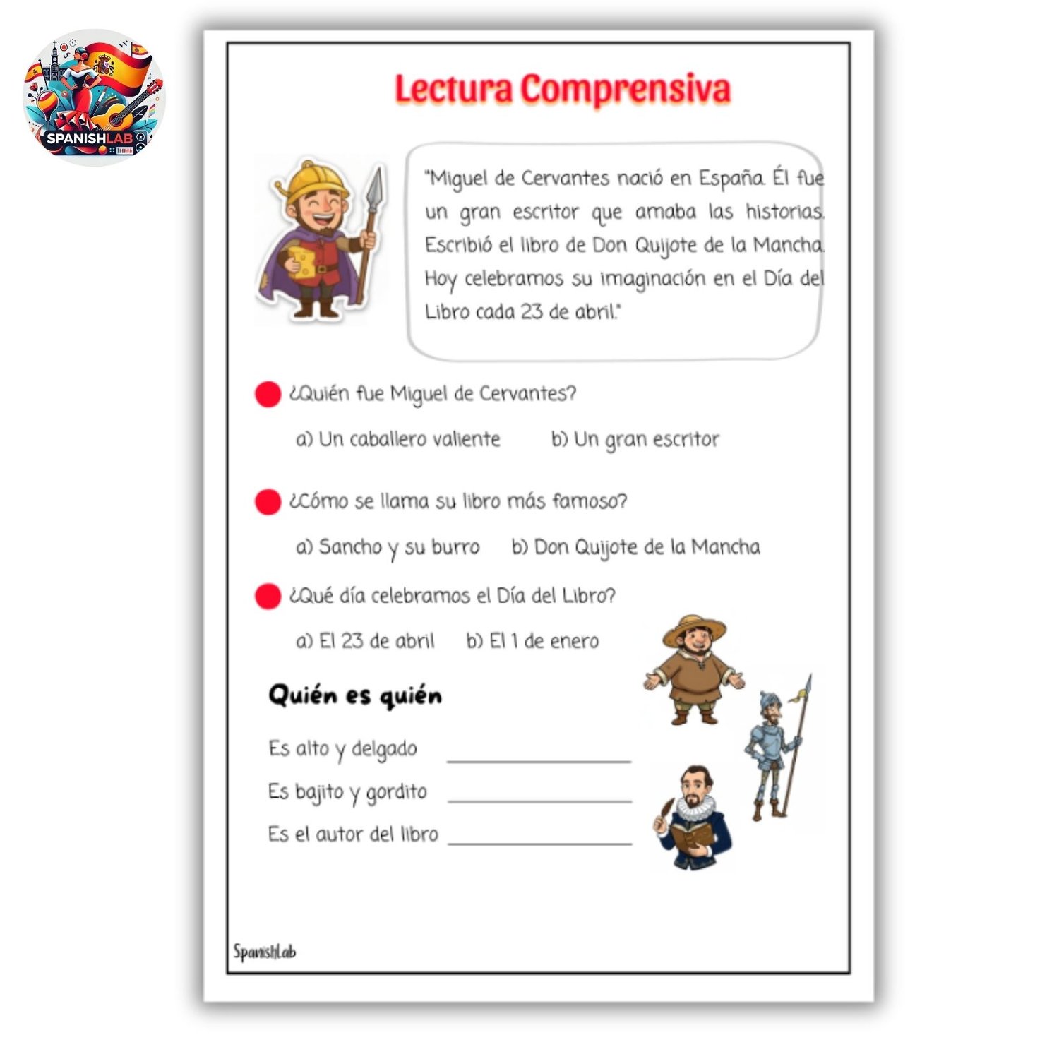 spanish World Book Day Don Quixote Activities for Kids"