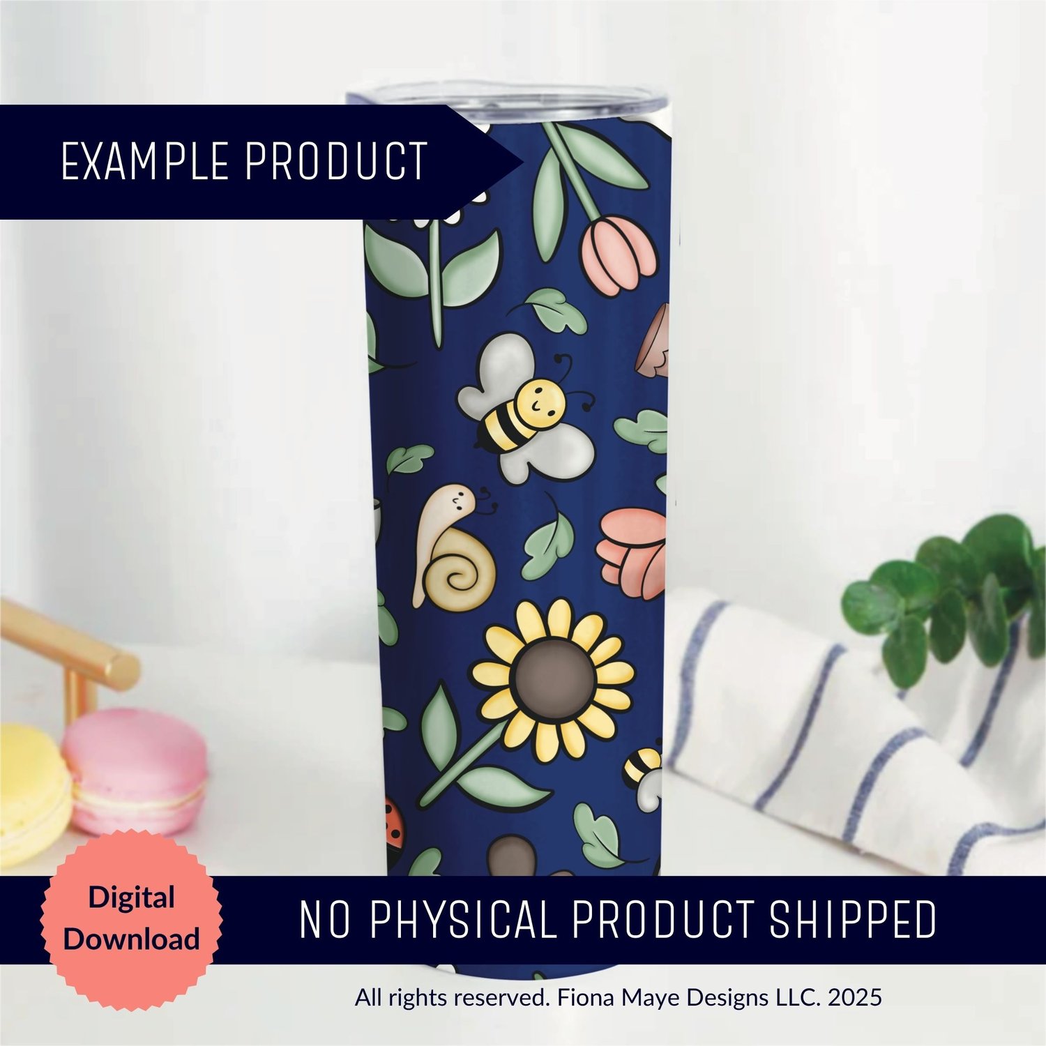Example tumbler mockup featuring Ghoul Garden navy Halloween ghost floral sublimation wrap — digital download, no physical product shipped.