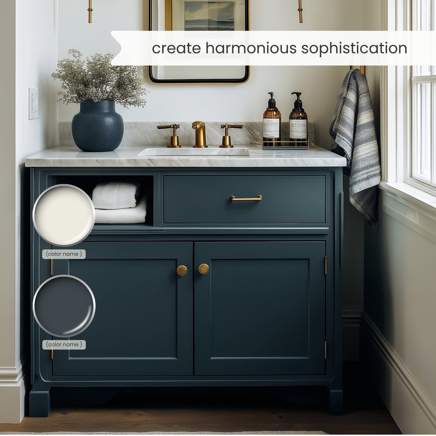 Sherwin Williams Alabaster paint palette. Whole house color scheme with neutrals and coordinating colors. Paint colors for home with white, beige, greige, green, blue, brown and black. Interior design color scheme created by Lavenia Shash.