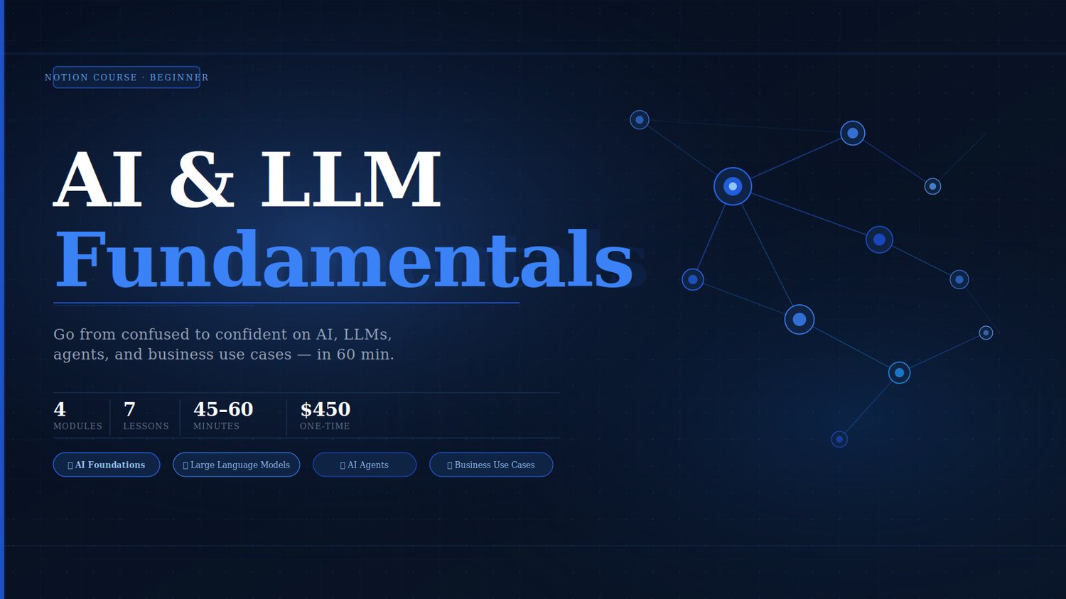 Minimalist course visual for AI & LLM Fundamentals