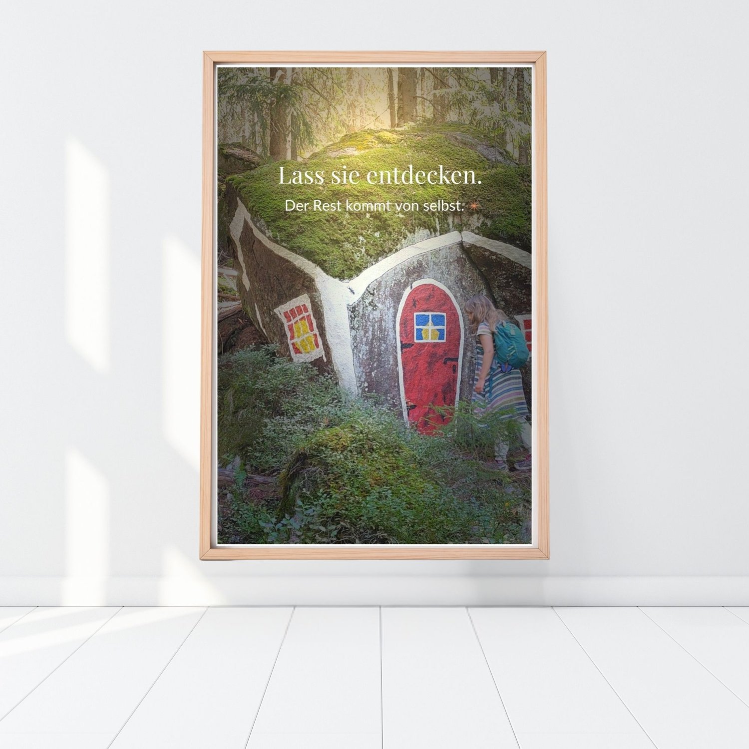 Druckbares Foto-Poster Boden Holzrahmen – Lass sie entdecken, Tragweite
