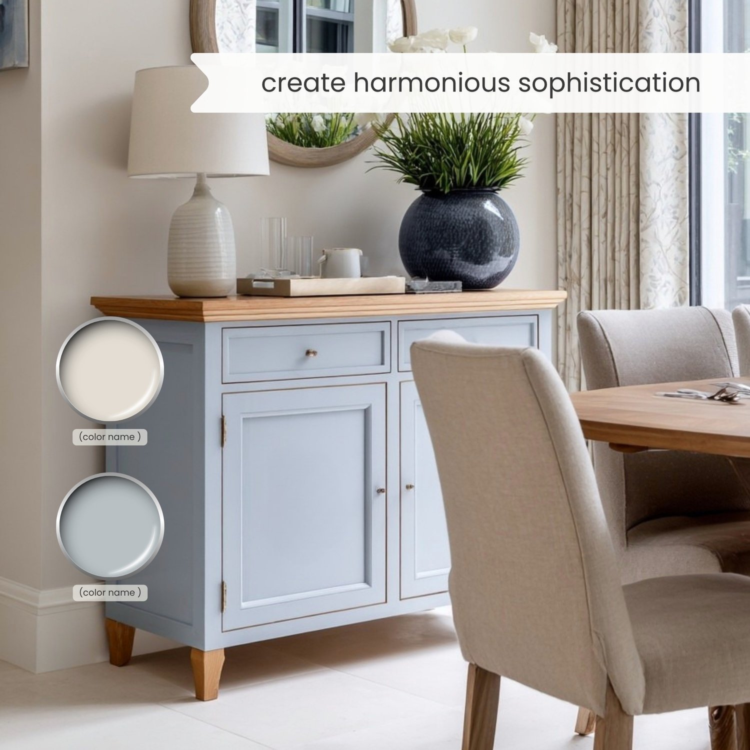 A Modern Neutrals color palette with Sherwin Williams paints. The timeless color scheme includes white, gray, beige, green, blue, brown and black. Moody muted tones and earthy neutrals. Curated and designed by Lavenia Shash.