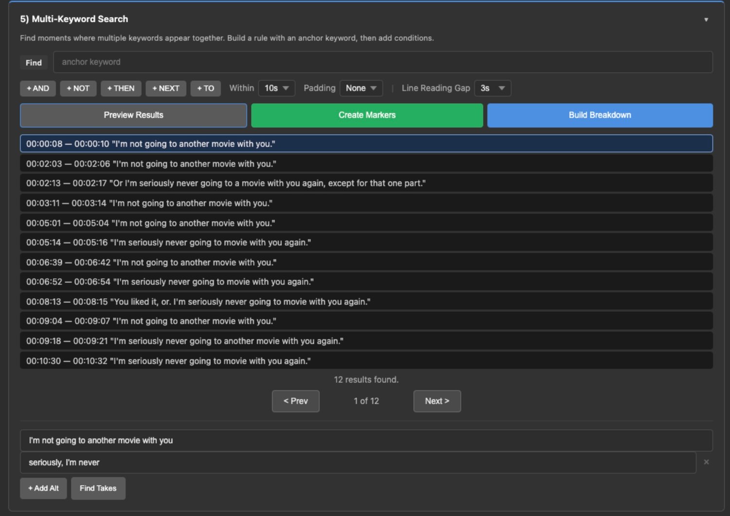 find scripted line readings