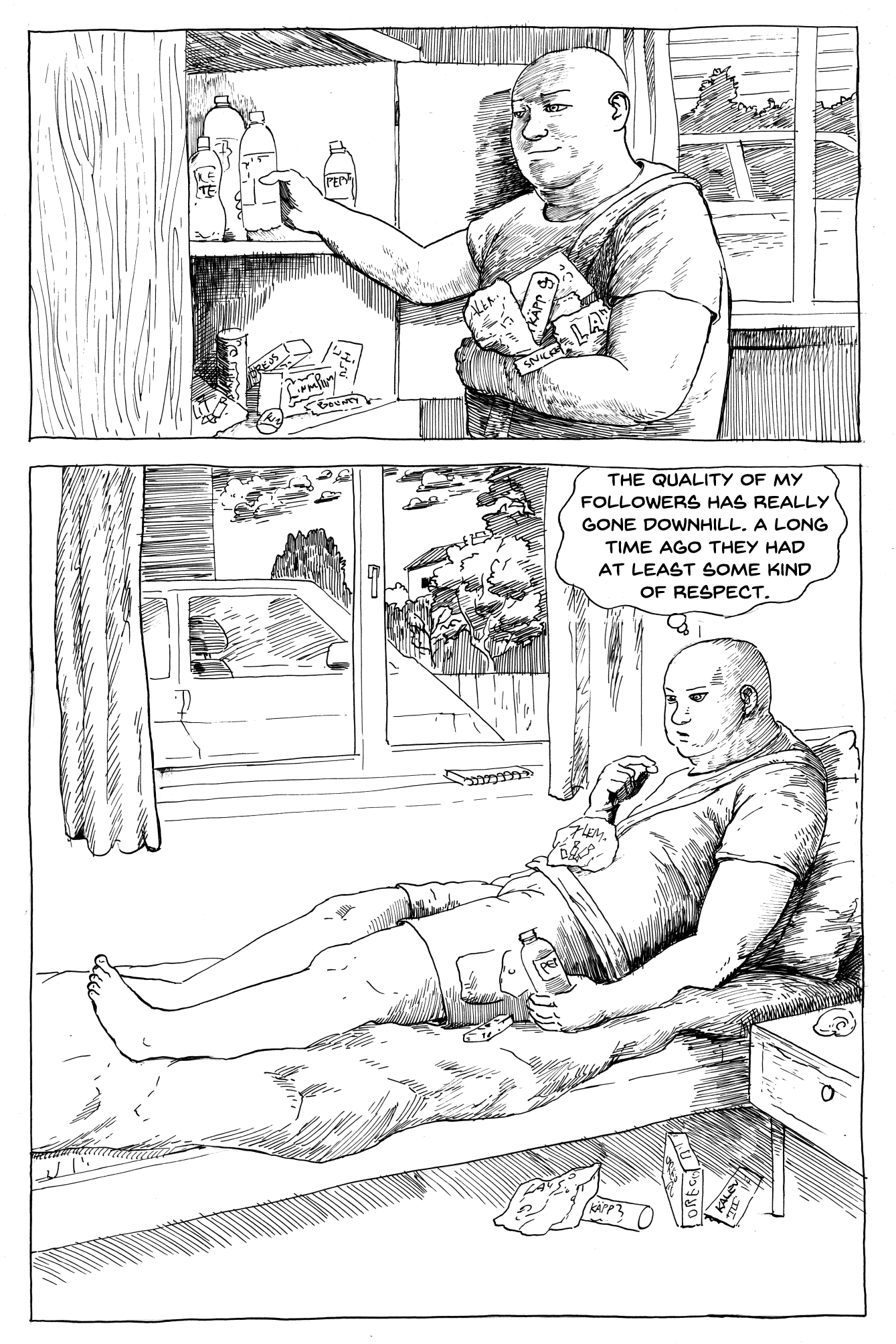 estonian comic book page done in ink in dark comedy style