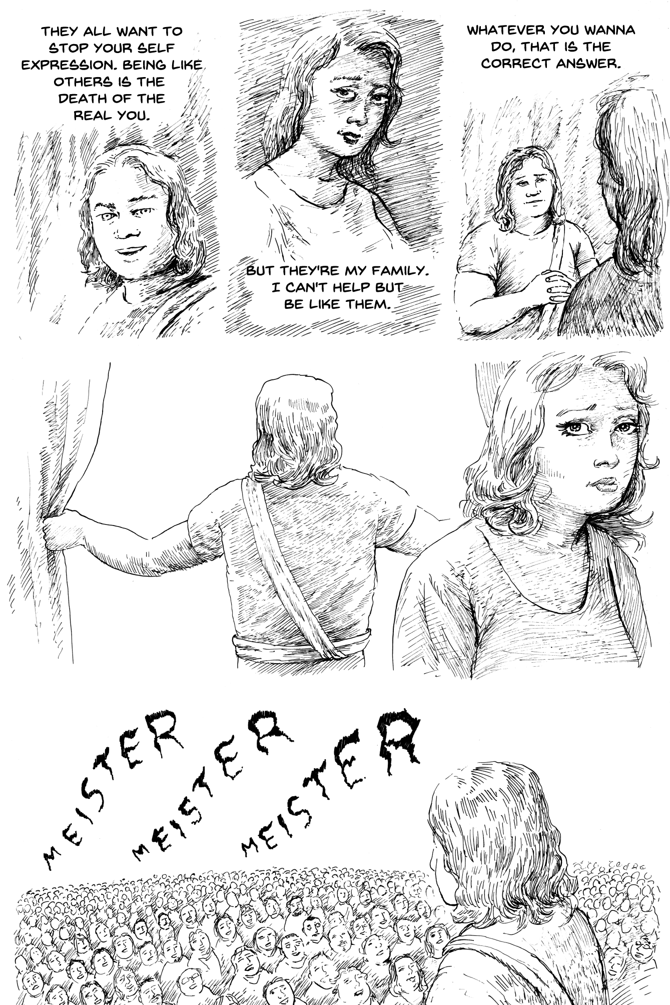 estonian comic book page done in ink in dark comedy style