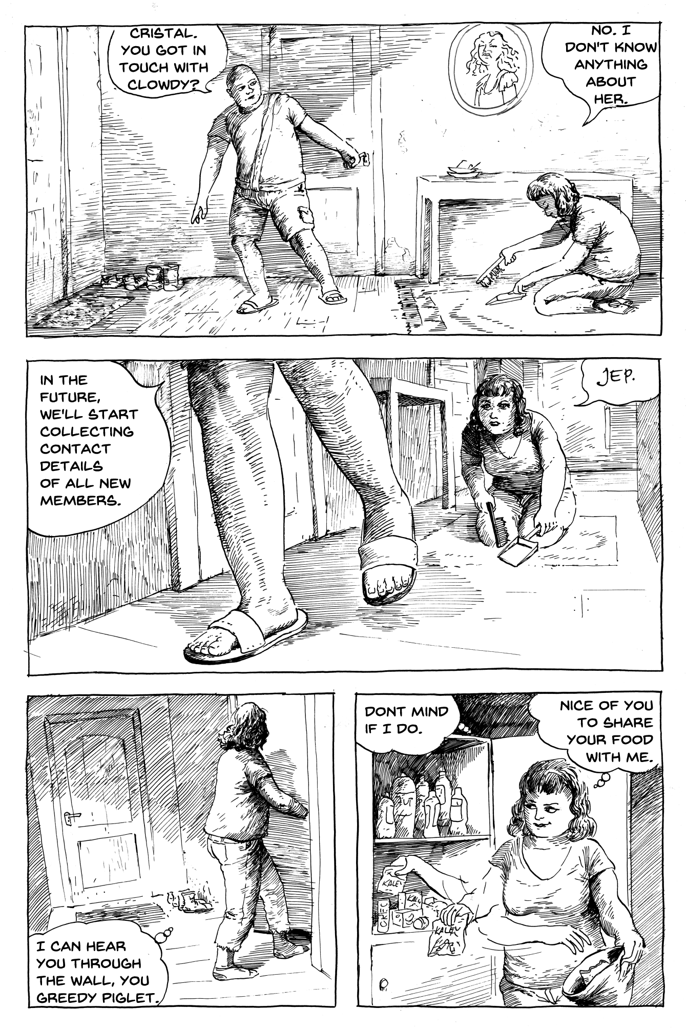 estonian comic book page done in ink in dark comedy style
