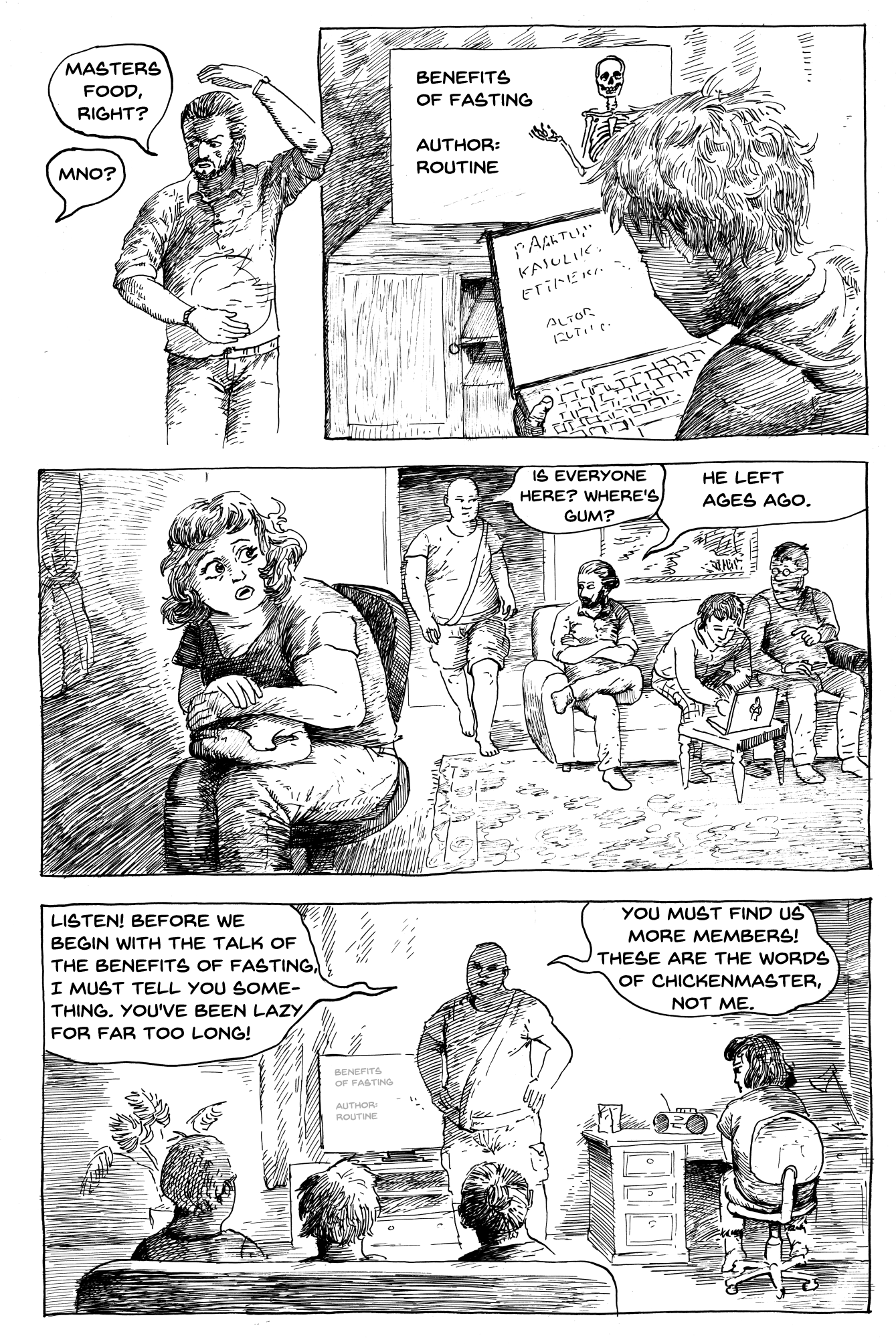 estonian comic book page done in ink in dark comedy style