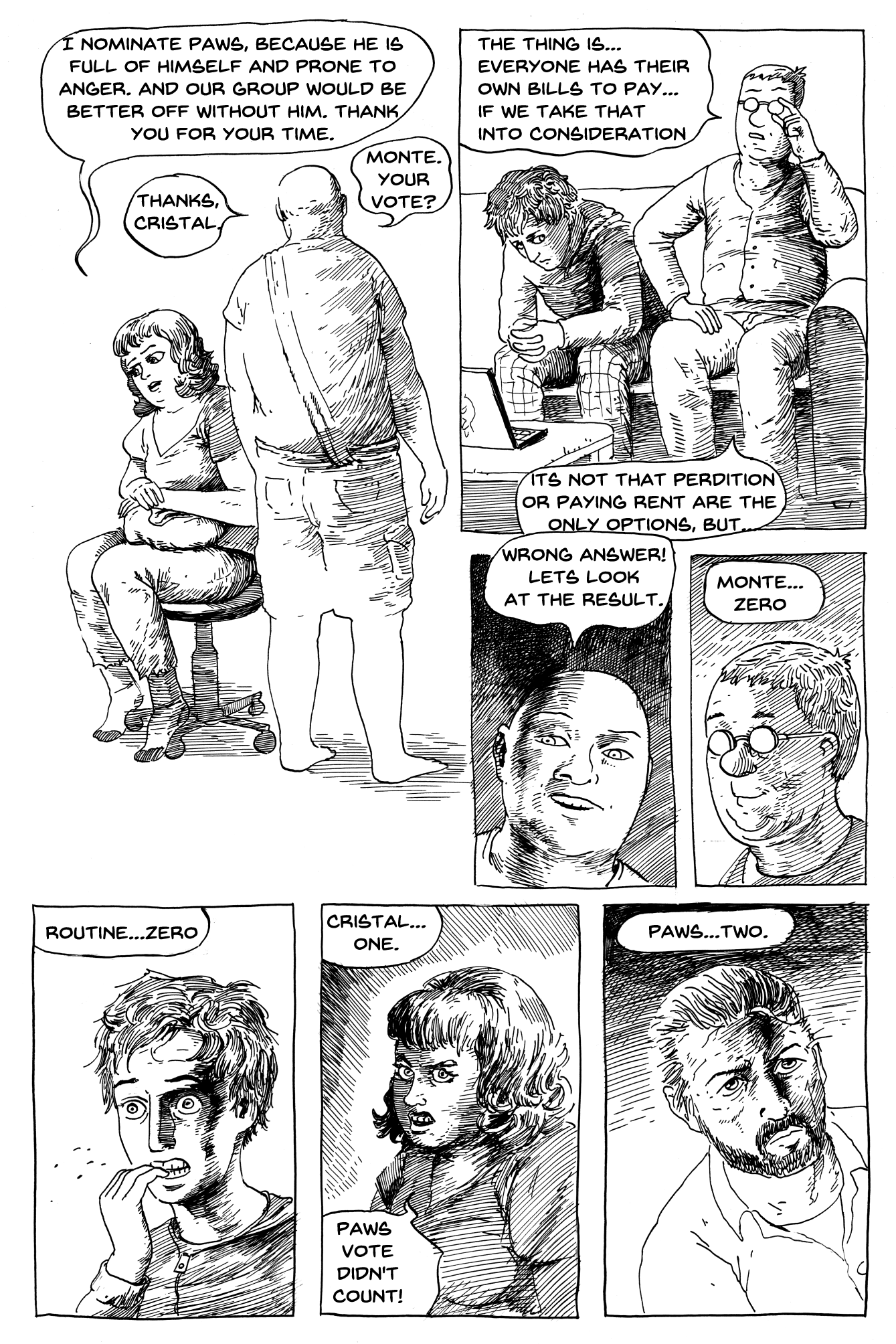 estonian comic book page done in ink in dark comedy style