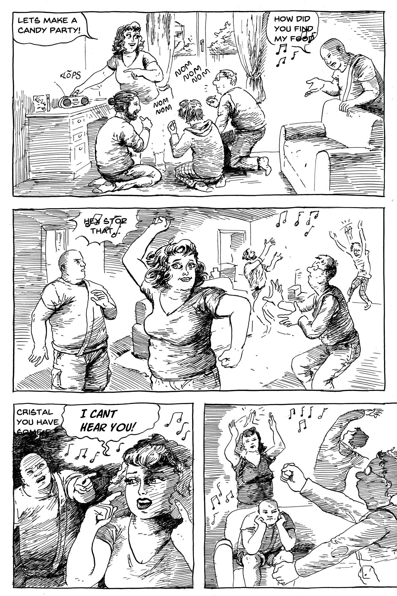 estonian comic book page done in ink in dark comedy style