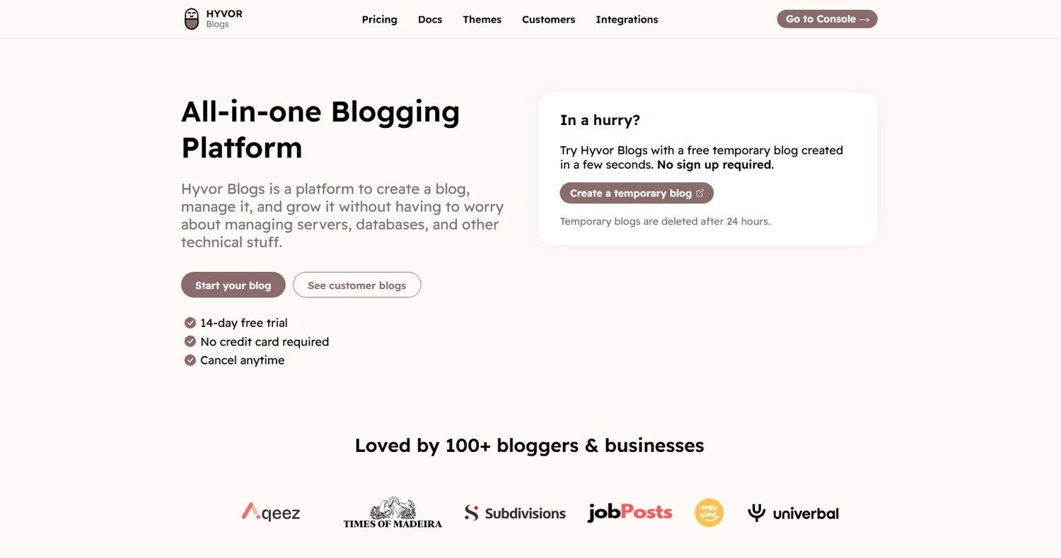 Hyvor blogging platform homepage