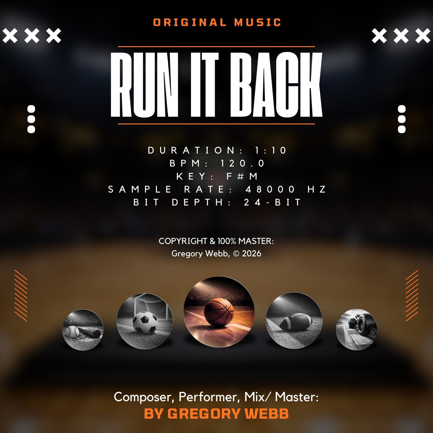 Cinematic sports music blending trap drums with orchestral horns and synth-driven energy. Perfect for highlight reels, gaming videos, commercials, and social media content.