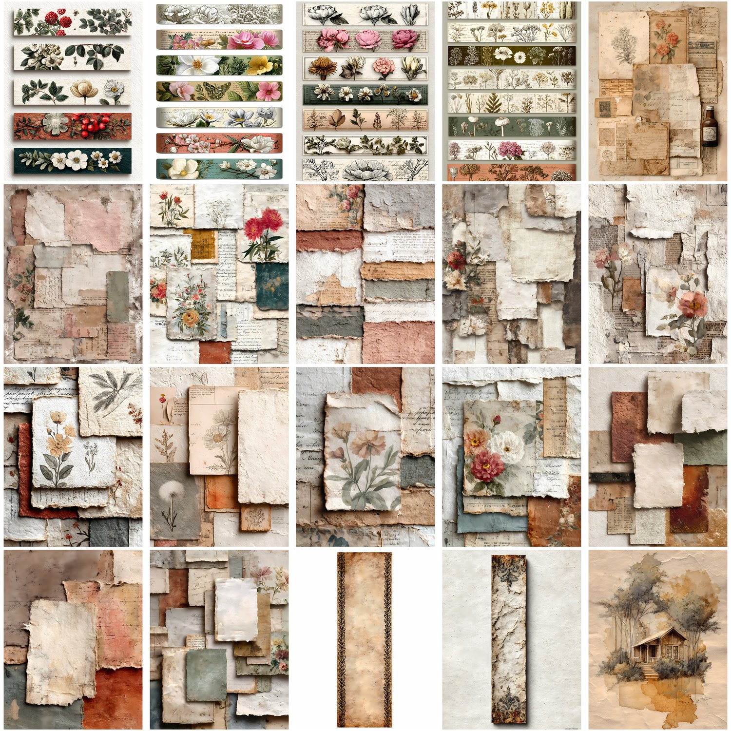 Vintage Ephemera Papers Bundle, Junk Journal Kit with Fussy Cuts Tags ...