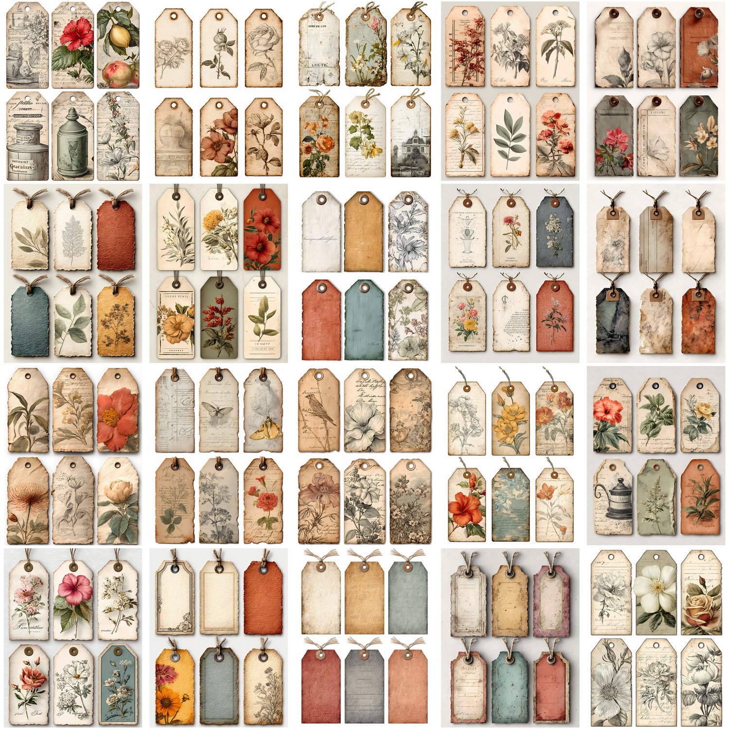 Vintage Ephemera Papers Bundle, Junk Journal Kit with Fussy Cuts Tags ...