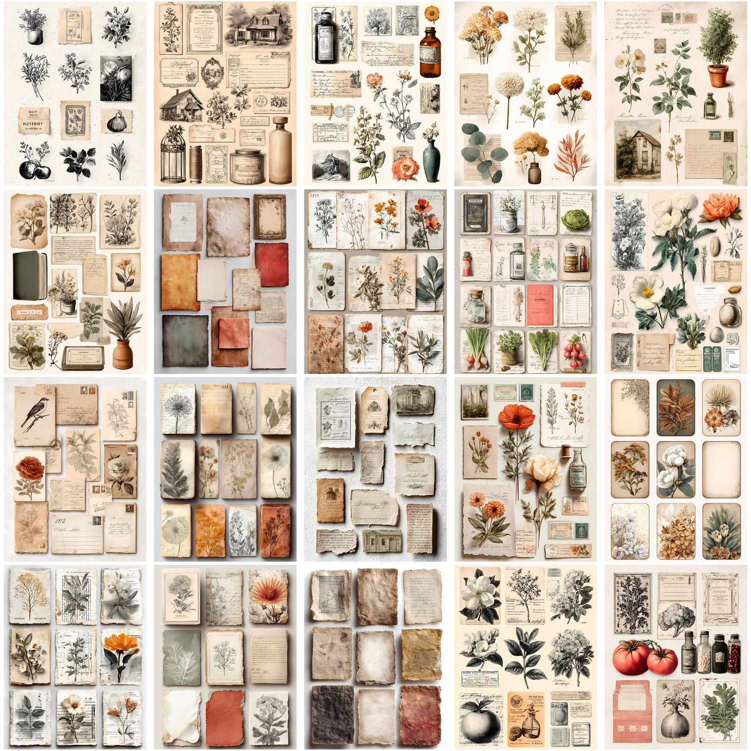 Vintage Ephemera Papers Bundle, Junk Journal Kit with Fussy Cuts Tags ...
