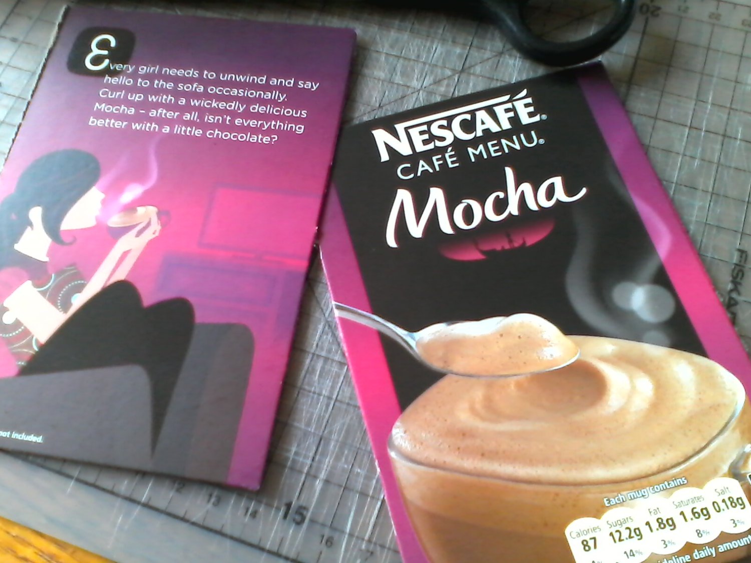 Old Mocha Box ready to be recycled into Wine Glass Tags