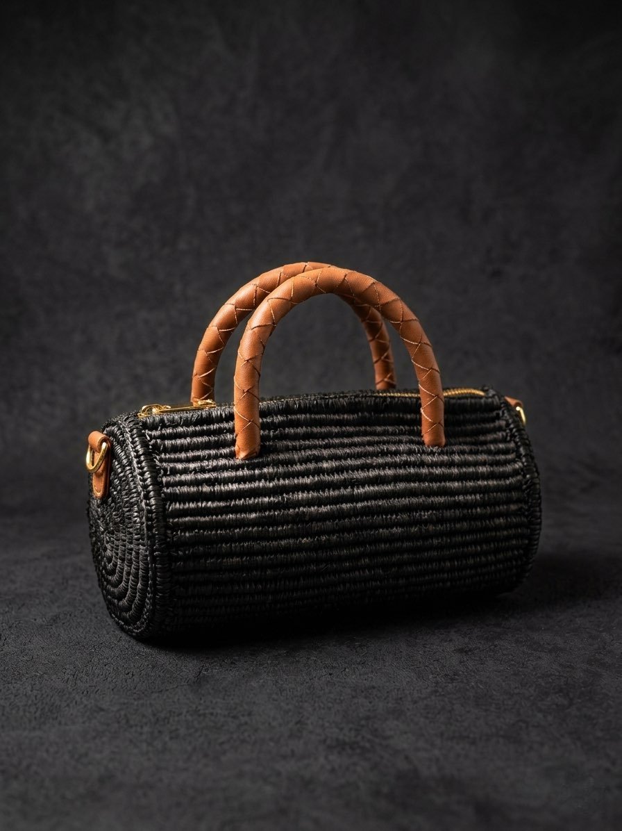 Medina Raffia Palm Small Black Bag
