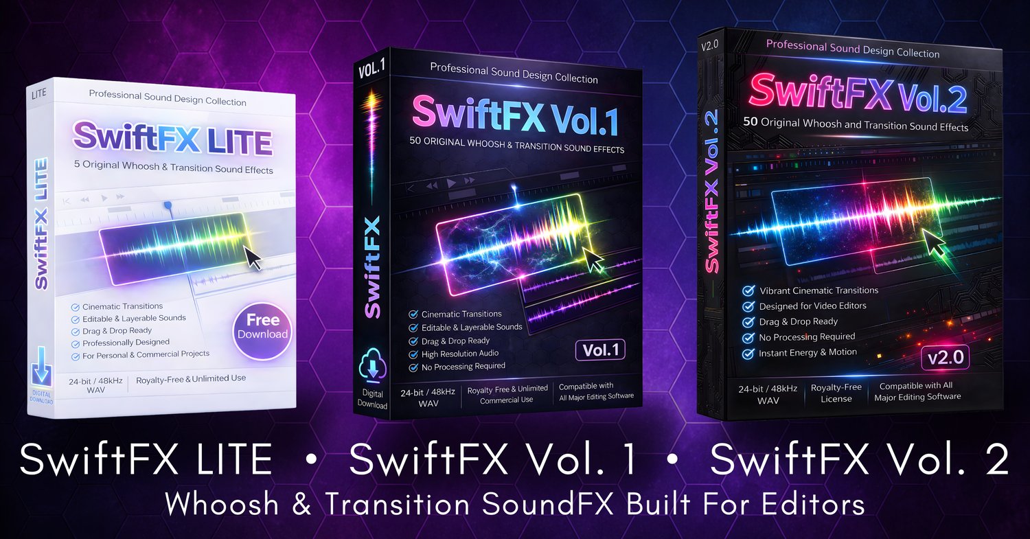 High-quality cinematic SFX for filmmakers, editors, and creators. Includes whooshes, transitions, hits, and impacts. Delivered as 48kHz/24-bit WAV files, perfect for trailers, motion graphics, games, and social media.
