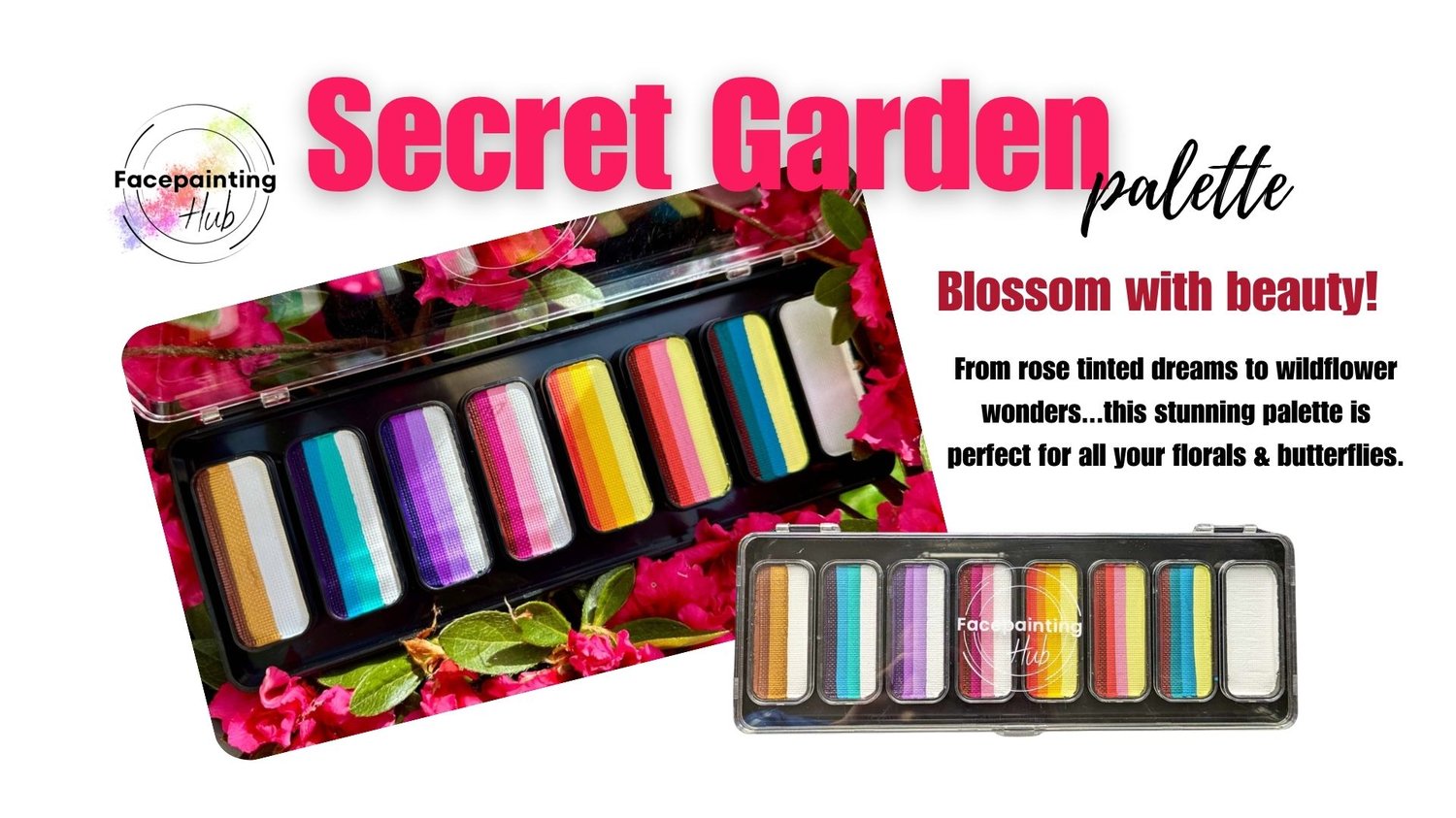 Secret Garden face painting palette with floral split cake colours