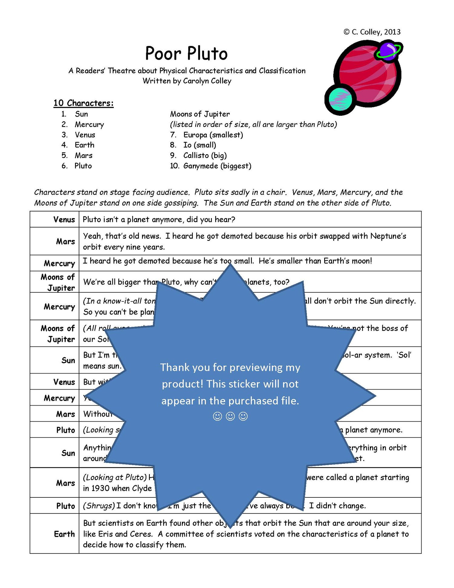 Science Readers’ Theater: Poor Pluto | Space & Astronomy Reading Activity