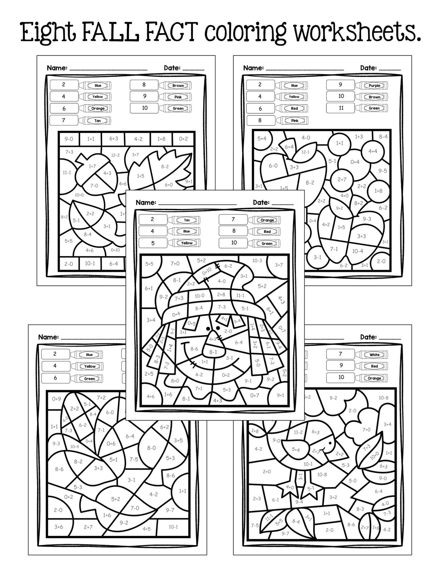 Fall Color by Code: Addition & Subtraction Facts