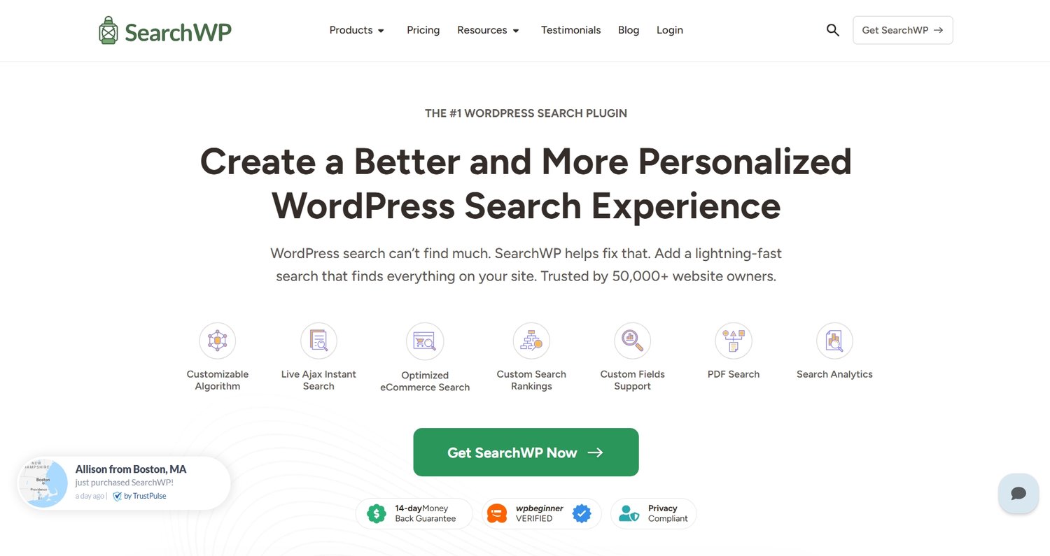 SearchWP WordPress plugin homepage