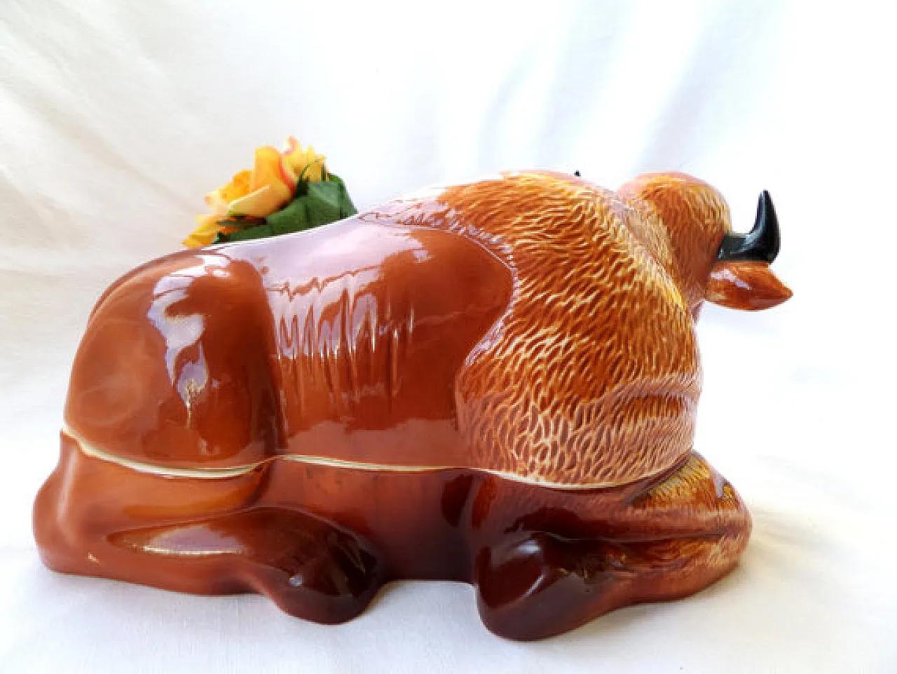 Brown Bison Faience Tureen by Michel Caugant, 1980s
