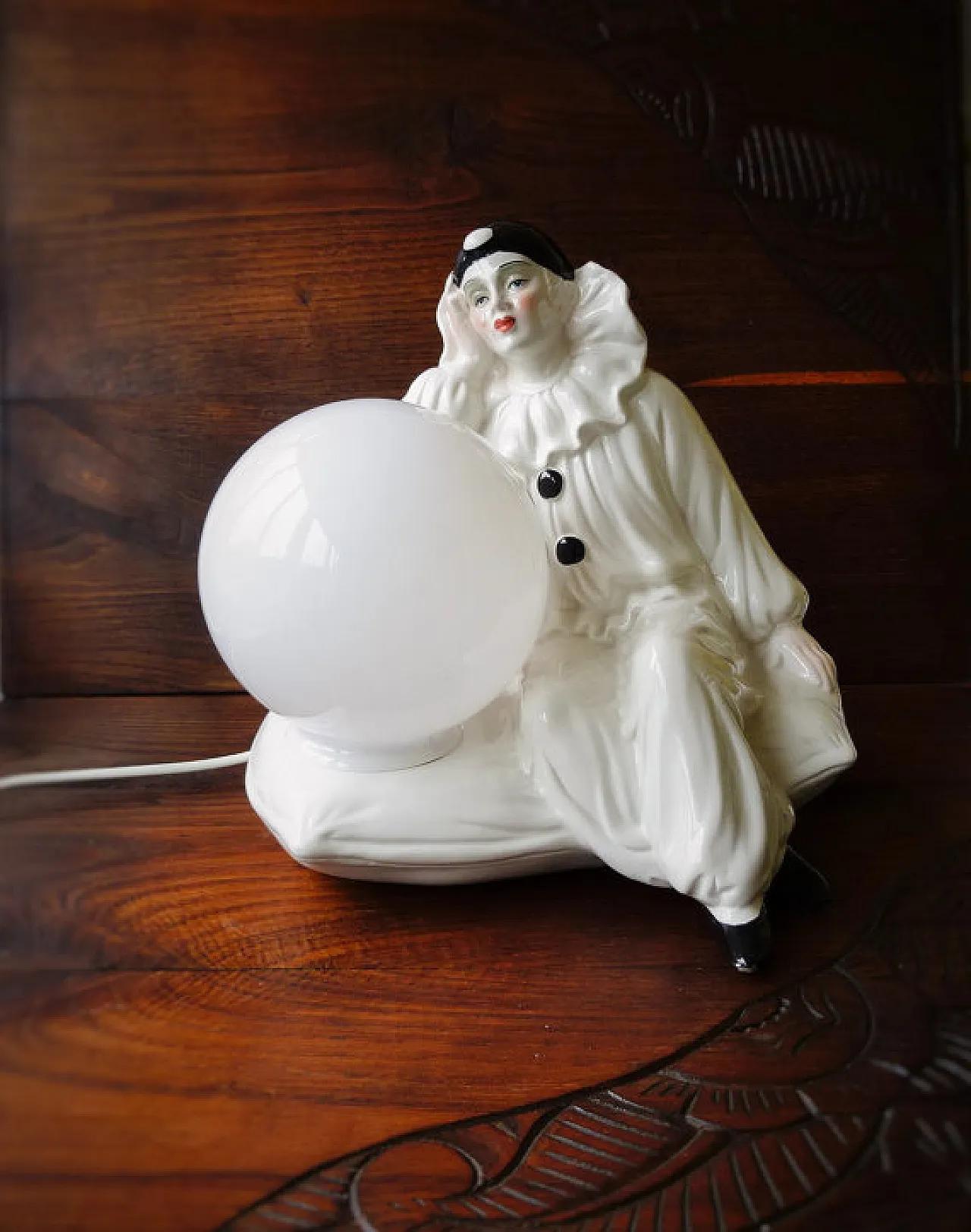1960s Pierrot porcelain bedside/table lamp,  Art Deco style