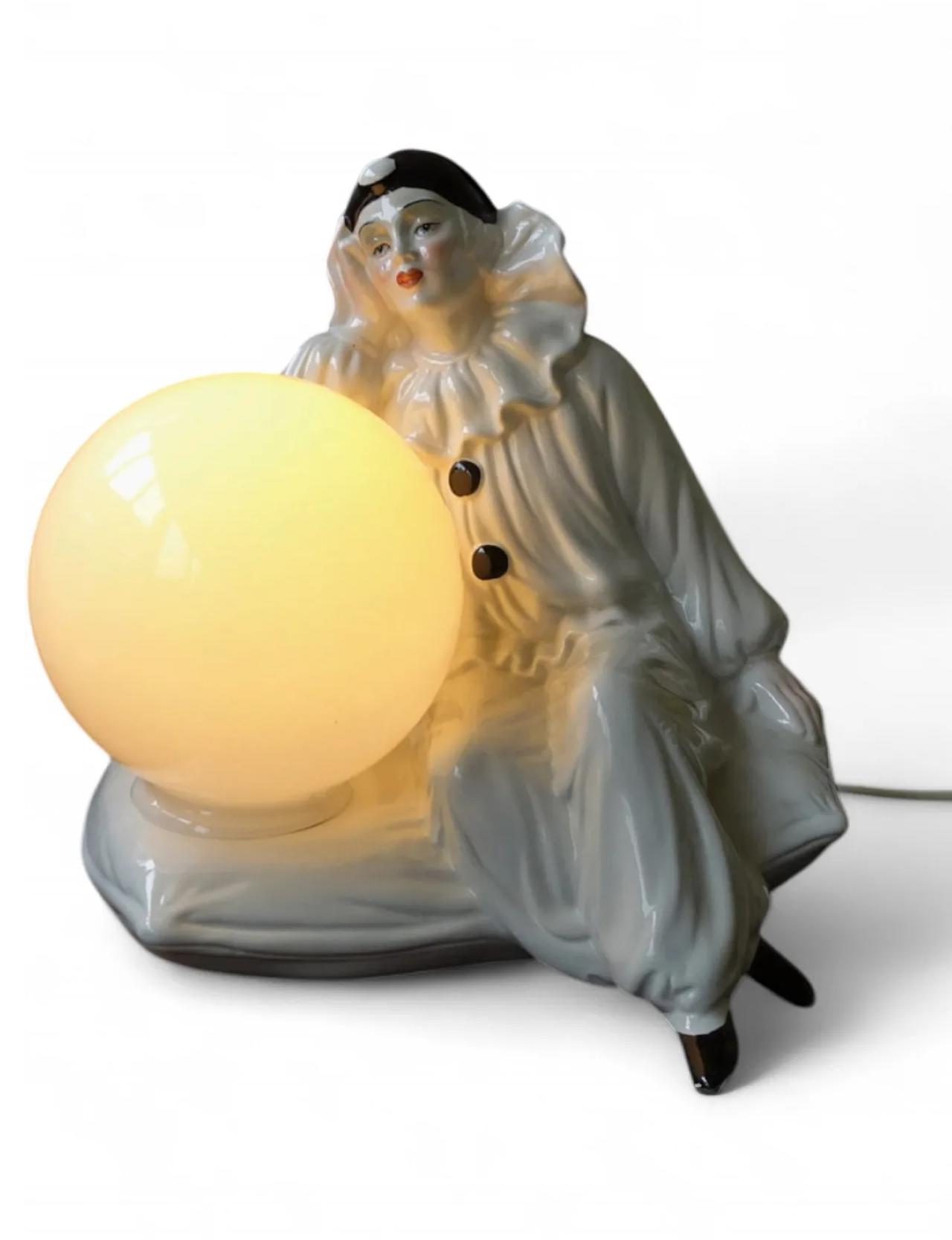 1960s Pierrot porcelain bedside/table lamp