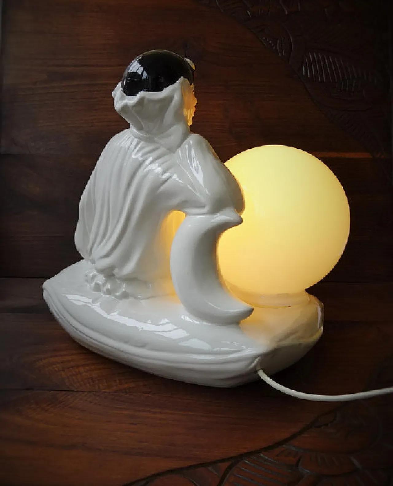 art deco 1960s Pierrot porcelain bedside/table lamp,