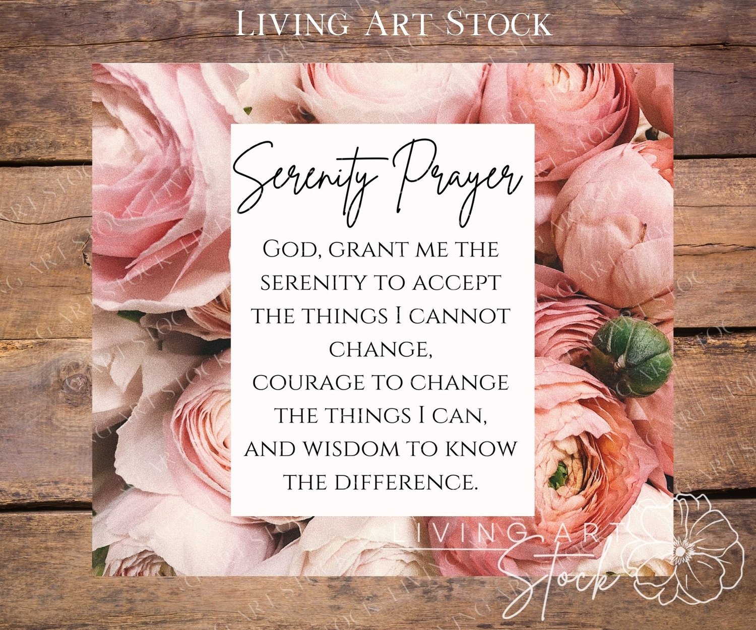 The serenity prayer printed on a pink floral tumbler wrap