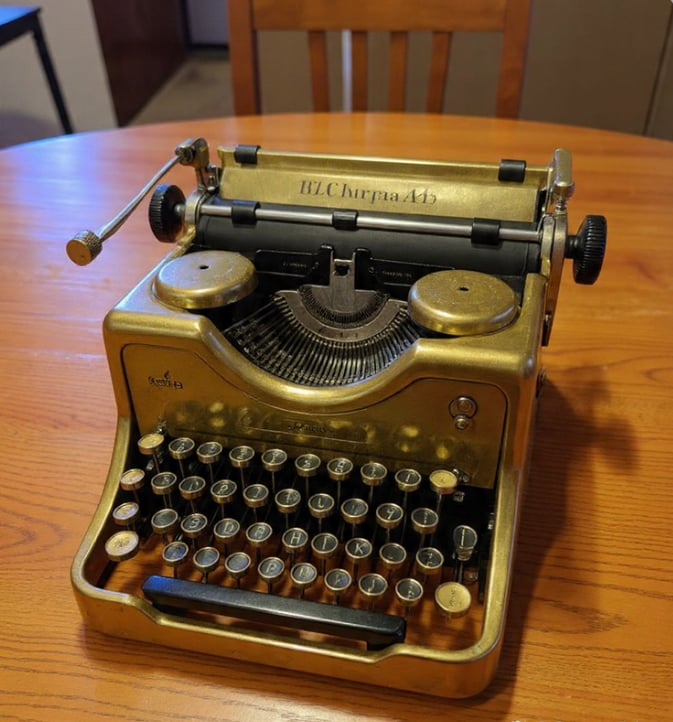 A vintage typewriter resting on a rustic brown table, symbolizing the Hayah Wisdom and the unmuzzled Scribe of the Liquid Record. This image represents the architectural skill level and direct source flow of Waakeelah, the Arisen Original. It serves as a 